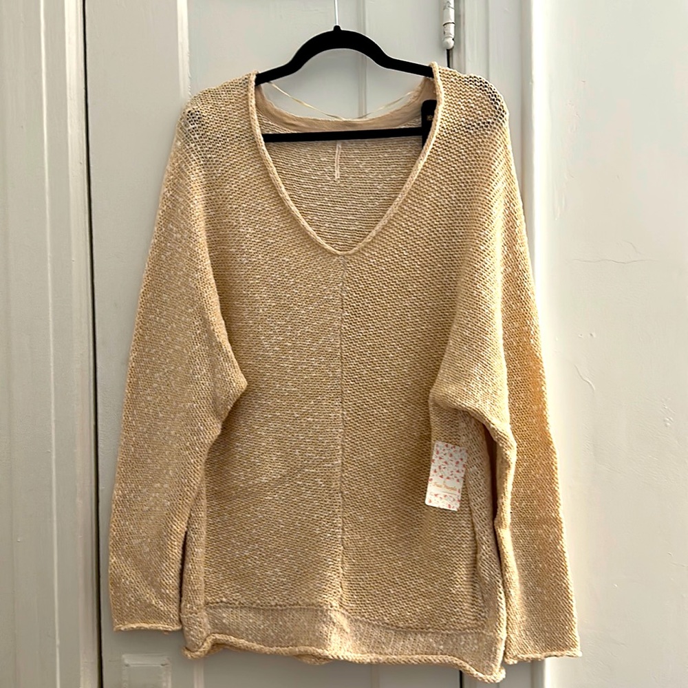 NWT Free People Oversize Knit Pink/Cream Sweater - Size S/P
